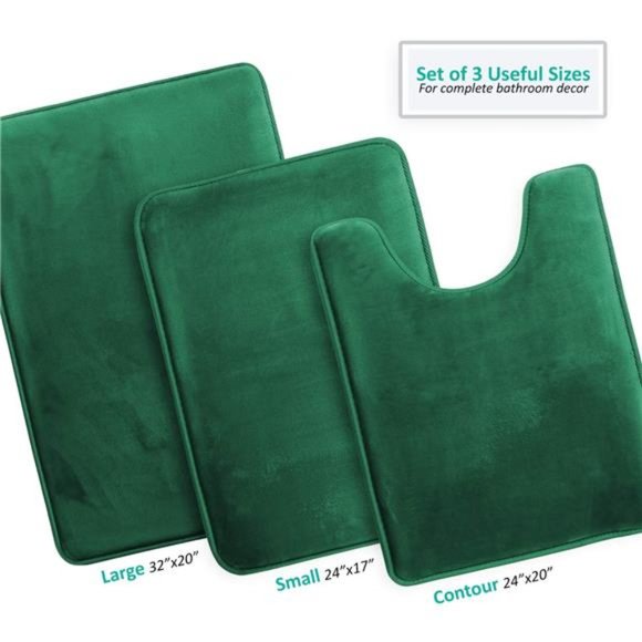 Bathroom Rugs Sets 3 Piece, Velvet Memory Foam Non-Slip, Machine Washable - Picture 3 of 6